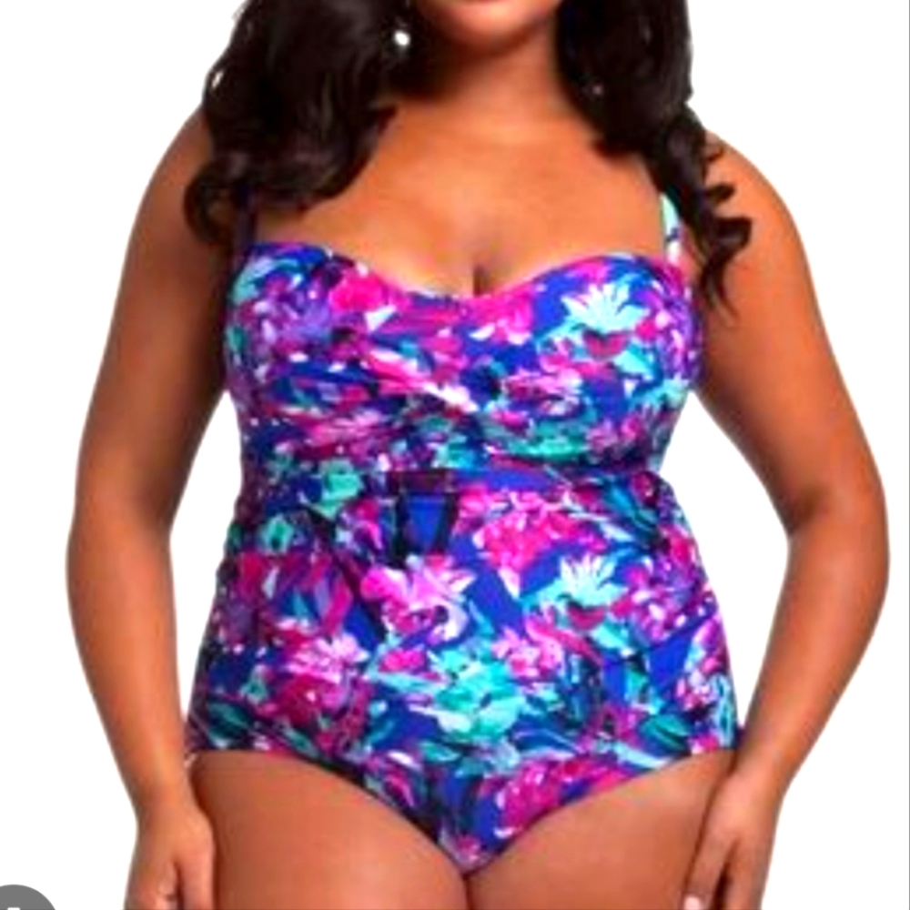 Catalina Blue And Purple Floral Pattern Swimsuit